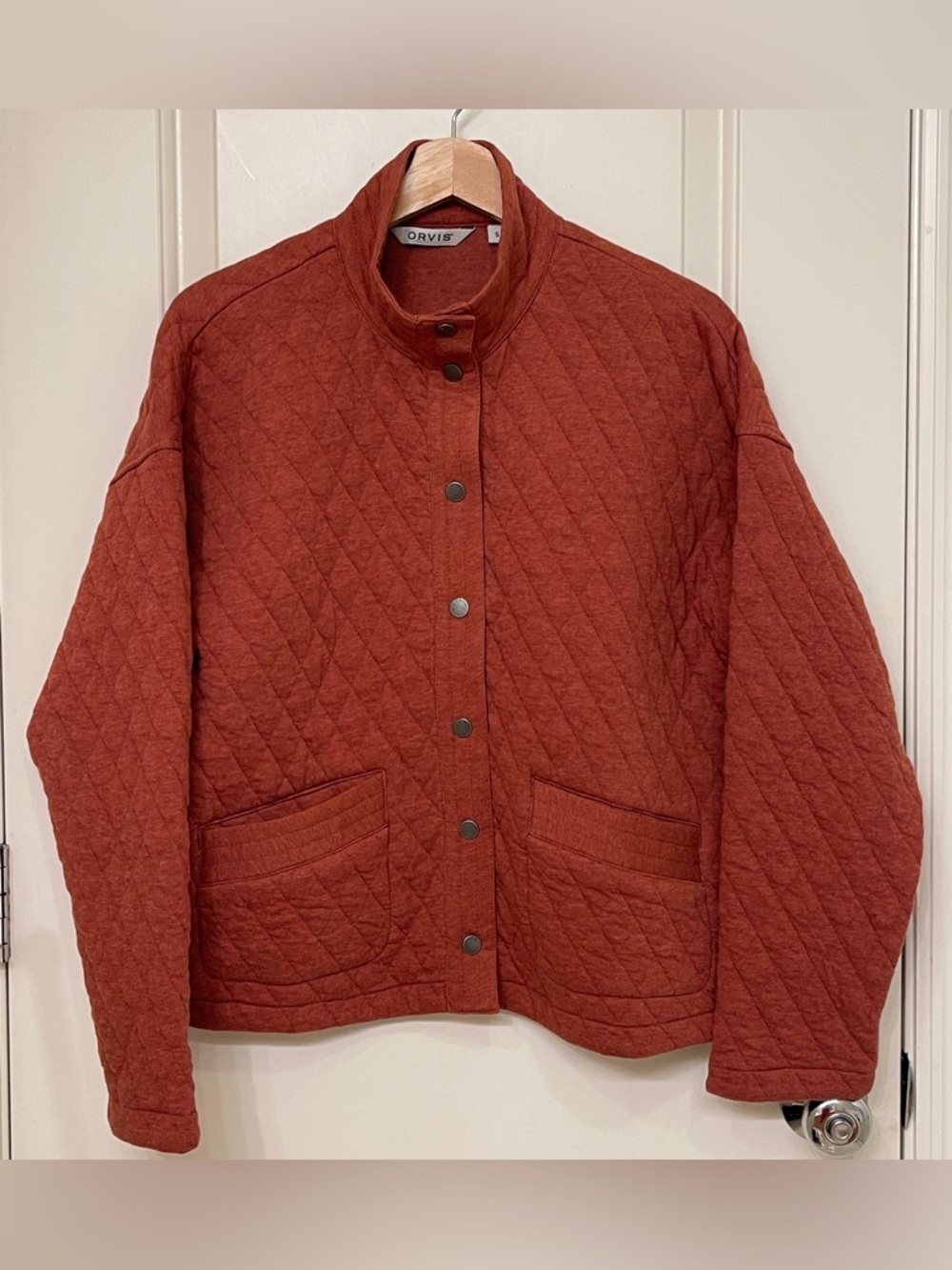 Orvis Quilted Rust Red Button-Front Jacket - Picture 2 of 4